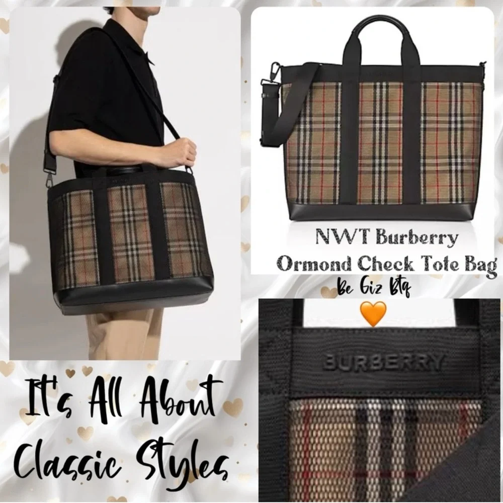 🔥🔥NWT Authentic Burberry Ormond Check Tote Archive Beige Travel Bag